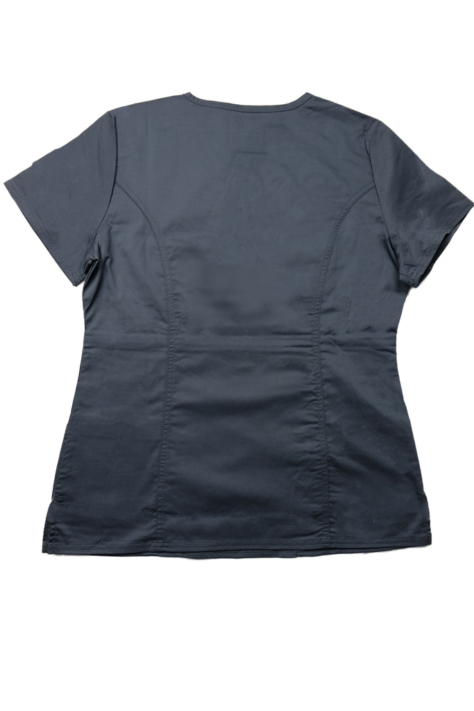 Women's 4-Pocket Curved V-Neck Scrub Top in Charcoal back view