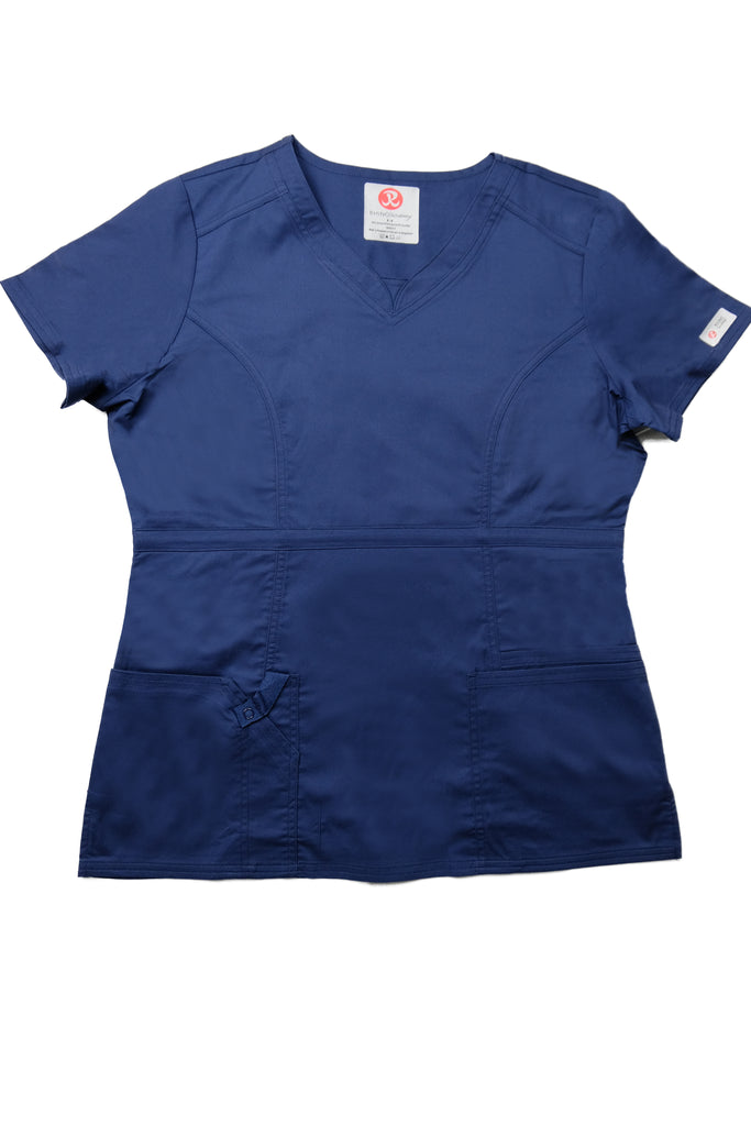 Women's 4-Pocket Curved V-Neck Scrub Top in Navy front view