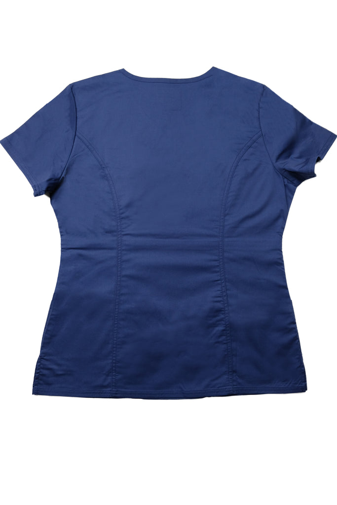 Women's 4-Pocket Curved V-Neck Scrub Top in Navy back view