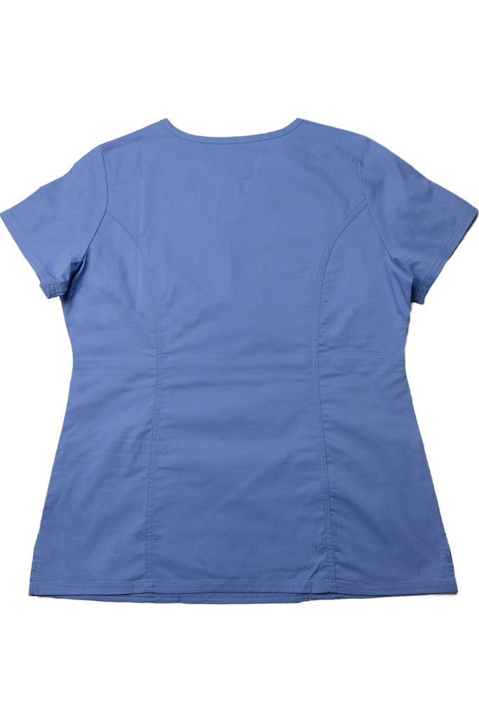 Women's 4-Pocket Curved V-Neck Scrub Top in Periwinkle back view